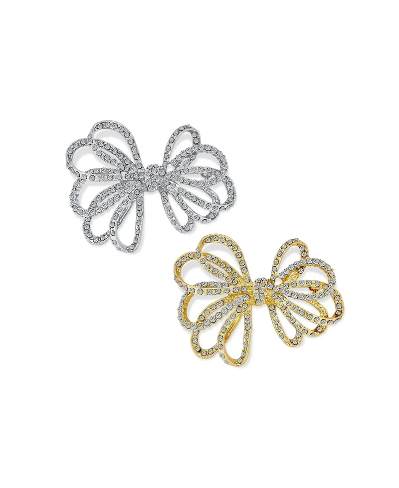 Bling Jewelry Set of 2 Large Holiday Crystal Bow Brooch Pin Silver Gold Plated