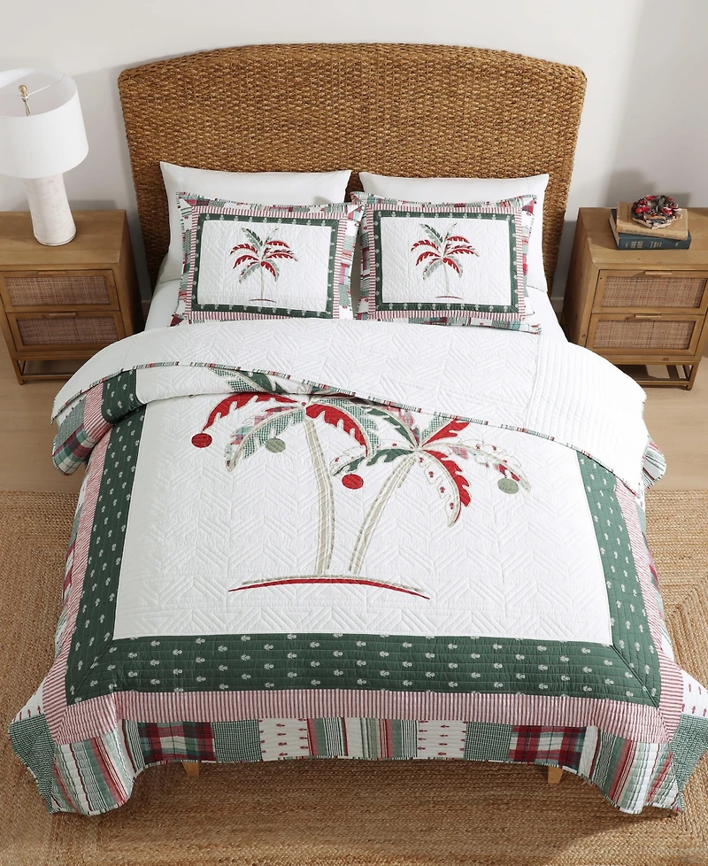 Tommy Bahama Palm Tree Patchwork Reversible 3-Pc. Quilt Set, King