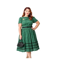 Unique Vintage Plus Boatneck Ricrac Swing Dress