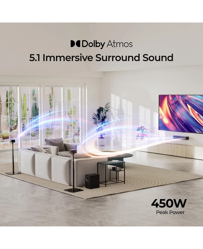 Ultimea Poseidon M4T 5.1 Dolby Atmos Sound Bar for Tv, Wireless Subwoofer, Surround Adjustable, 450W