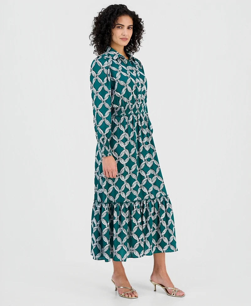 T Tahari Women's Printed Peplum-Hem Midi Dress