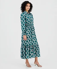 T Tahari Women's Printed Peplum-Hem Midi Dress
