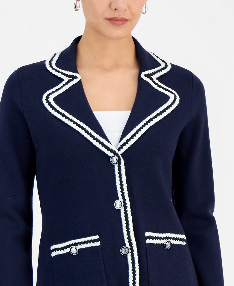 T Tahari Women's Three-Button Colorblocked-Trim Jacket