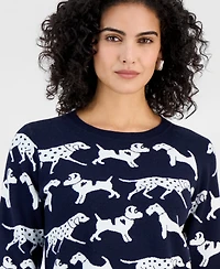 T Tahari Women's Dog Jacquard Crewneck Sweater