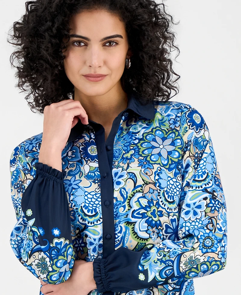 T Tahari Women's Paisley Button-Front Blouse