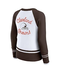 Wear by Erin Andrews Women's White/Brown Cleveland Browns Color Block Raglan Sweater