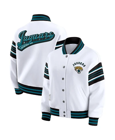Wear by Erin Andrews Women's White Jacksonville Jaguars Full-Snap Fleece Sweatshirt Jacket