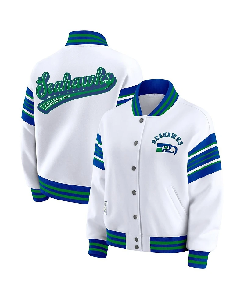 Wear by Erin Andrews Women's White Seattle Seahawks Full-Snap Fleece Sweatshirt Jacket