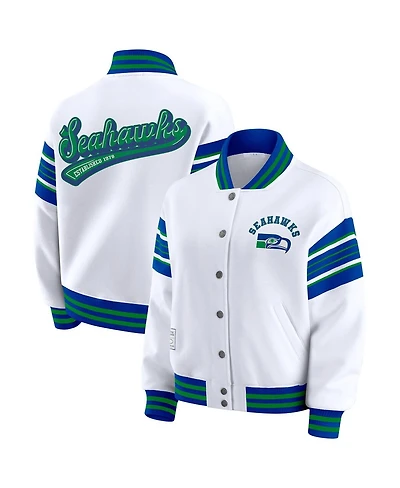 Wear by Erin Andrews Women's White Seattle Seahawks Full-Snap Fleece Sweatshirt Jacket