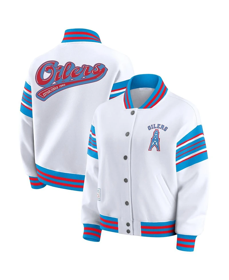 Wear by Erin Andrews Women's White Tennessee Titans Full-Snap Fleece Sweatshirt Jacket