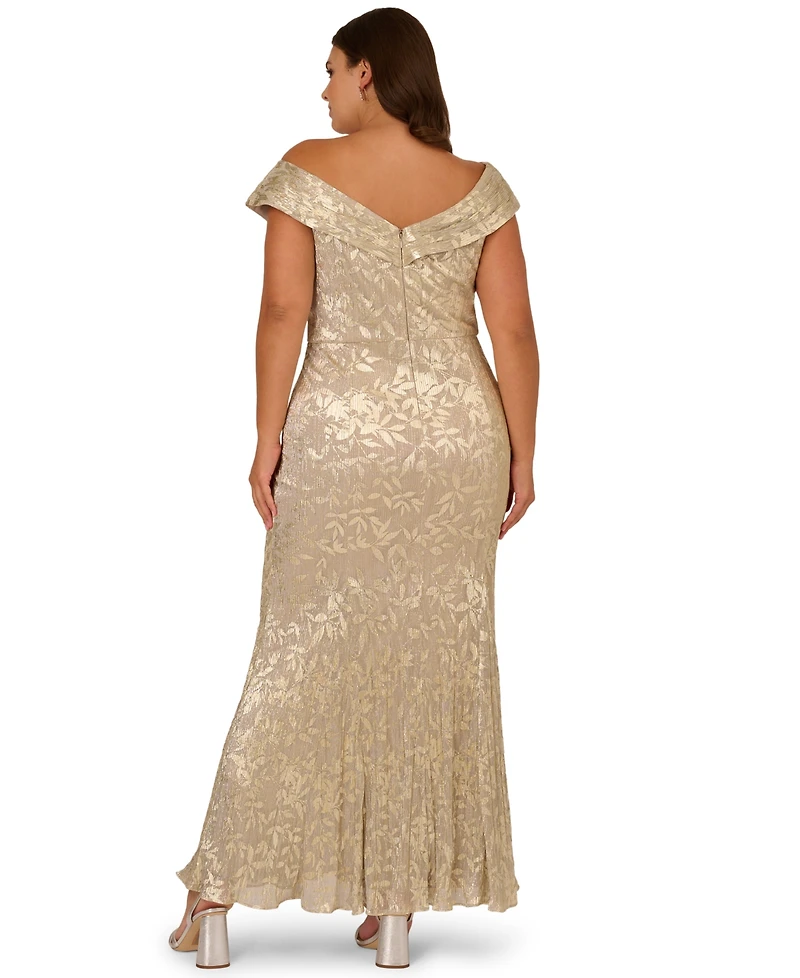 Adrianna Papell Women's Foil Leaf Mermaid Gown