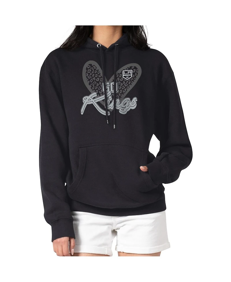 G-iii 4Her by Carl Banks Women's Black Los Angeles Kings Animal Print Heart Fleece Pullover Hoodie