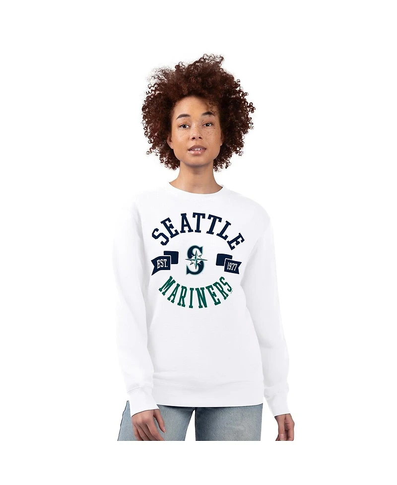 G-iii 4Her by Carl Banks Women's White Seattle Mariners Team Logo Fleece Pullover Sweatshirt
