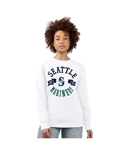 G-iii 4Her by Carl Banks Women's White Seattle Mariners Team Logo Fleece Pullover Sweatshirt