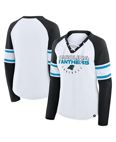 Fanatics Women's White/Black Carolina Panthers Redzone Blitz Package Raglan Lace-Up V-Neck Long Sleeve T-Shirt