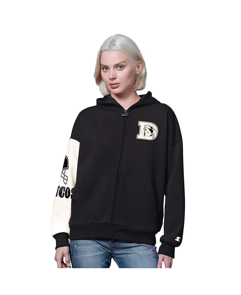 Starter Women's Black/White Denver Broncos 4th Down Full-Zip Hoodie