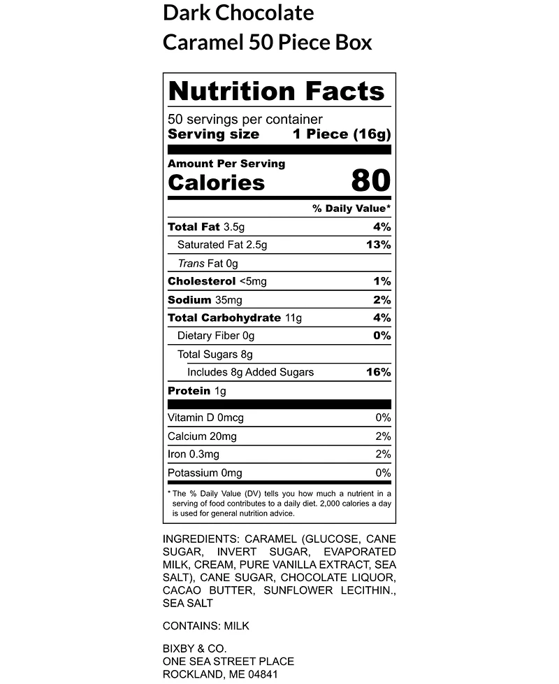 Bixby Chocolate Sea Salted Caramel Gift Box Dark Chocolate, 50 Piece