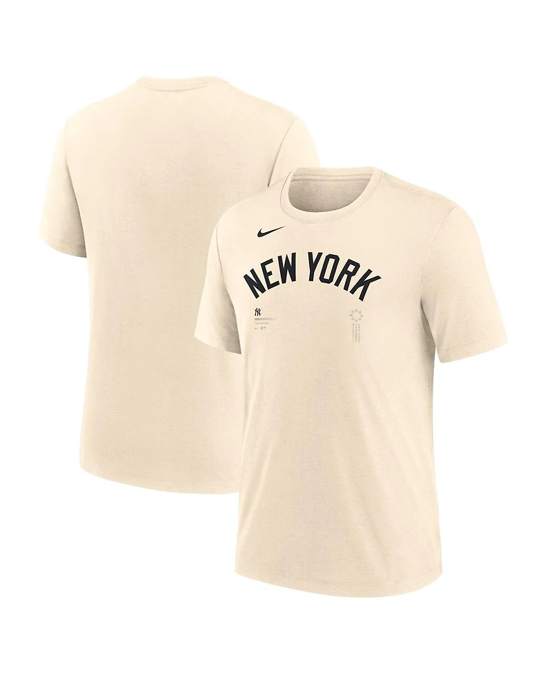 Nike Men's Natural New York Yankees Wordmark Tri-Blend T-Shirt