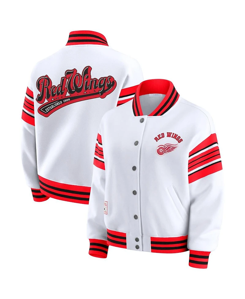 Wear by Erin Andrews Women's White/Red Detroit Red Wings Full-Snap Fleece Sweatshirt Jacket