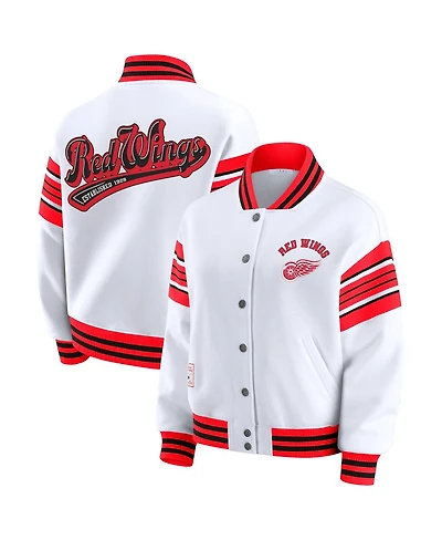 Wear by Erin Andrews Women's White/Red Detroit Red Wings Full-Snap Fleece Sweatshirt Jacket