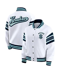 Wear by Erin Andrews Women's White/Deep Sea Blue Seattle Kraken Full-Snap Fleece Sweatshirt Jacket