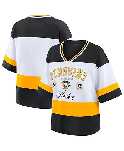 Wear by Erin Andrews Women's Black/White Pittsburgh Penguins Football T-Shirt