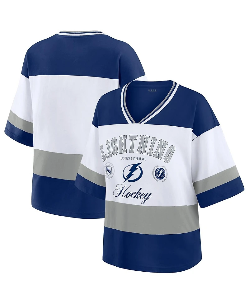 Wear by Erin Andrews Women's Blue/White Tampa Bay Lightning Football T-Shirt