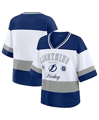Wear by Erin Andrews Women's Blue/White Tampa Bay Lightning Football T-Shirt