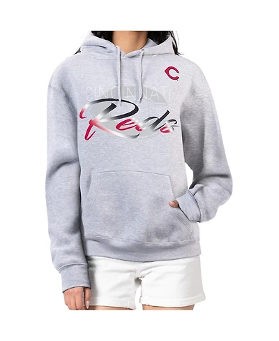 G-iii 4Her by Carl Banks Women's Heather Gray Cincinnati Reds Shadow Logo Graphic Pullover Hoodie