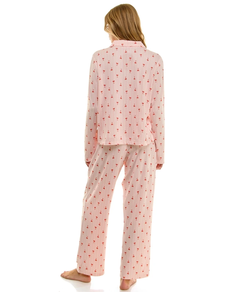 Sincerely Jules Women's Long Sleeve Top and Bottom 2-Piece Notch Collar Set