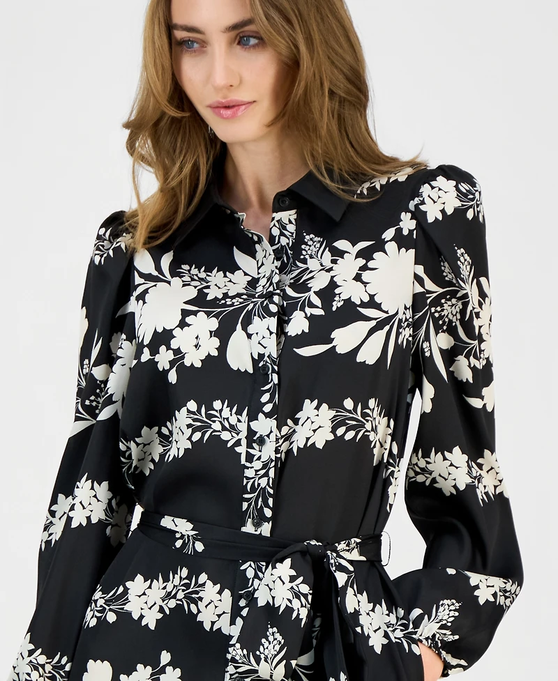 Anne Klein Women's Floral Tiered-Hem Shirtdress