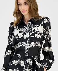 Anne Klein Women's Floral Tiered-Hem Shirtdress