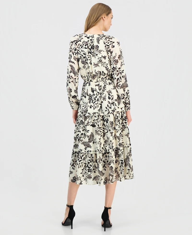 Anne Klein Women's Printed Tie-Neck Tiered Maxi Dress
