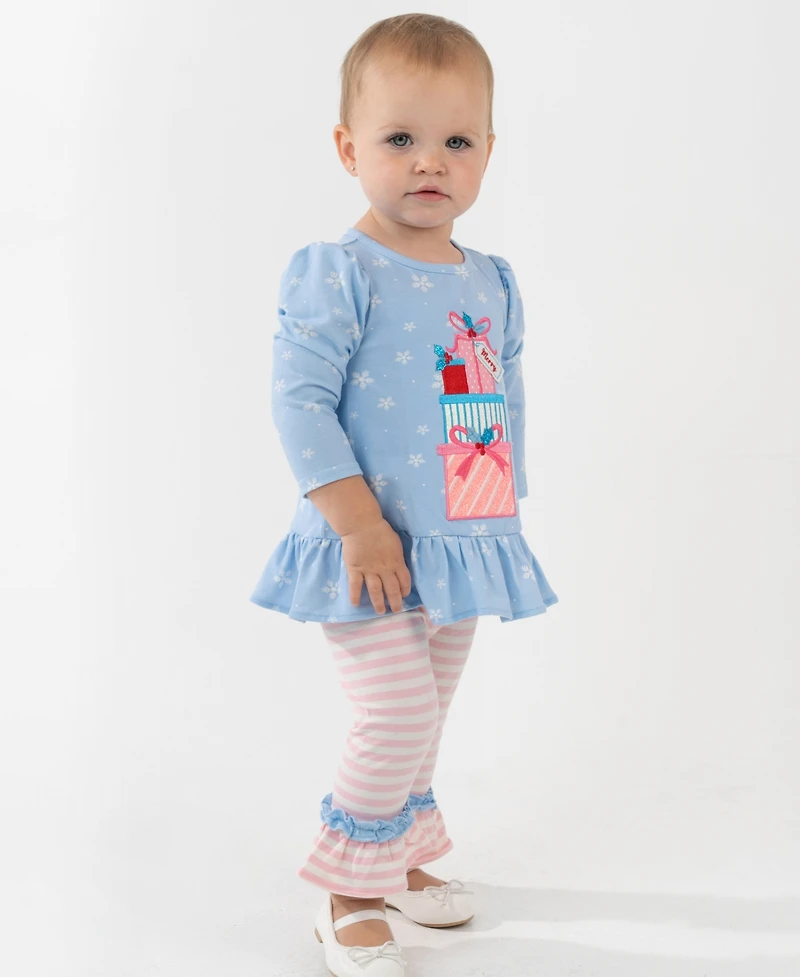 Rare Editions Baby Girls 2-Piece Printed Top and Striped Leggings Set