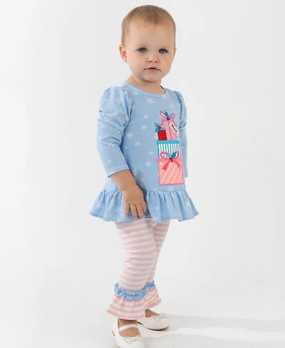 Rare Editions Baby Girls 2-Piece Printed Top and Striped Leggings Set