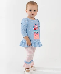 Rare Editions Baby Girls 2-Piece Printed Top and Striped Leggings Set