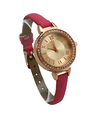 Pink Rhinestone Skinny Leather Strap Watch