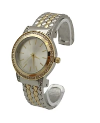 Two Tone Solid And Rhinestones Bangle Watch