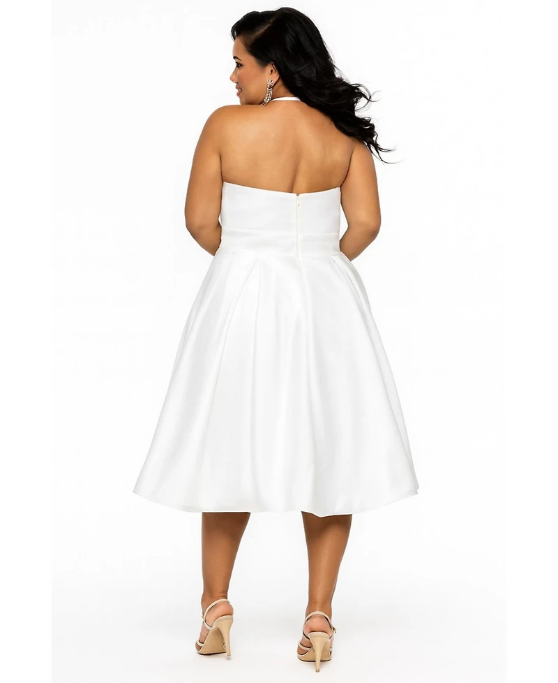 Sydney's Closet Women's Halter Satin Tea-Length White Dress