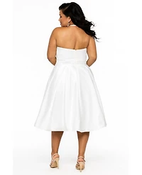 Sydney's Closet Women's Halter Satin Tea-Length White Dress