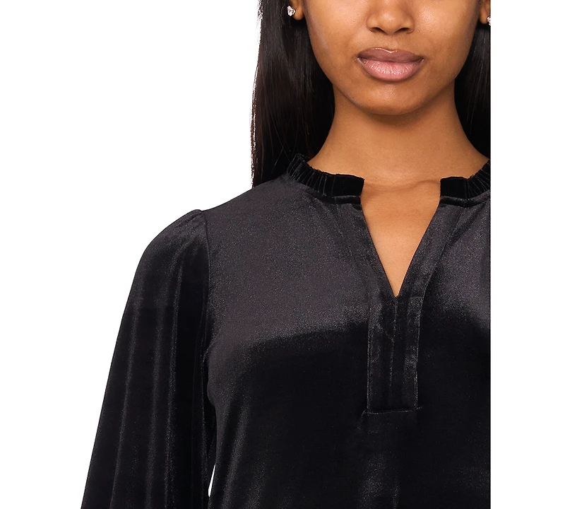 Msk Women's Split-Neck Blouson-Sleeve Tiered Velvet Shift Dress