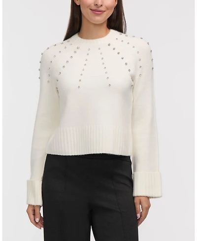Ellen Tracy Women's Embellished Raglan Sleeve Sweater