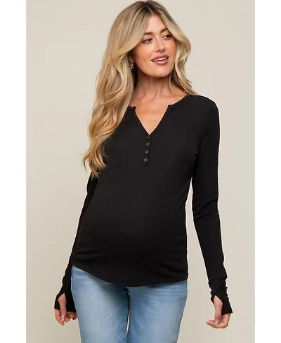 Pinkblush Maternity Black Button Front Long Sleeve Top