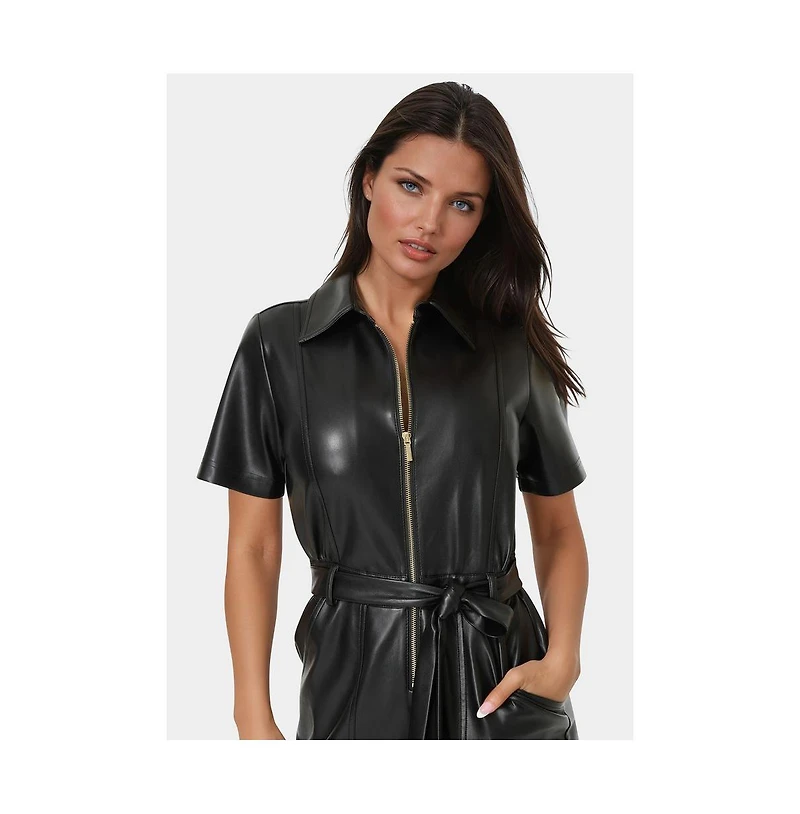 Bebe Women's Faux Leather Zip Front Romper