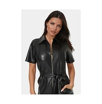 Bebe Women's Faux Leather Zip Front Romper