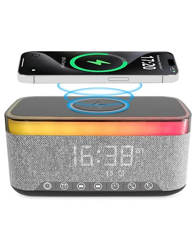 Alpha Digital 10W Bluetooth Stereo Speaker-Alarm Clock, Wireless Charging, Rgb light