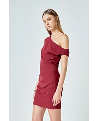 endless rose Women's One Shoulder Accent Mini Dress