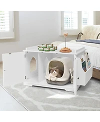 Gymax Large Side Table Furniture Wooden Cat Litter Box Enclosure Magazine Rack