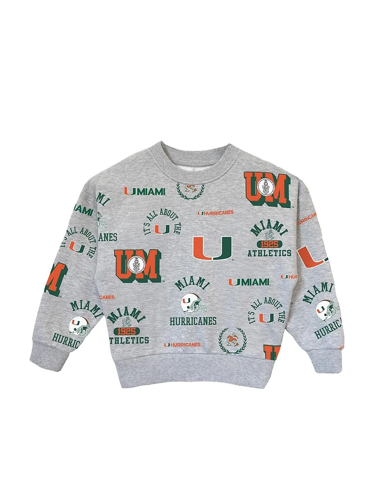 Gameday Couture Big Girls Gray Miami Hurricanes Always on Repeat Pullover Sweatshirt