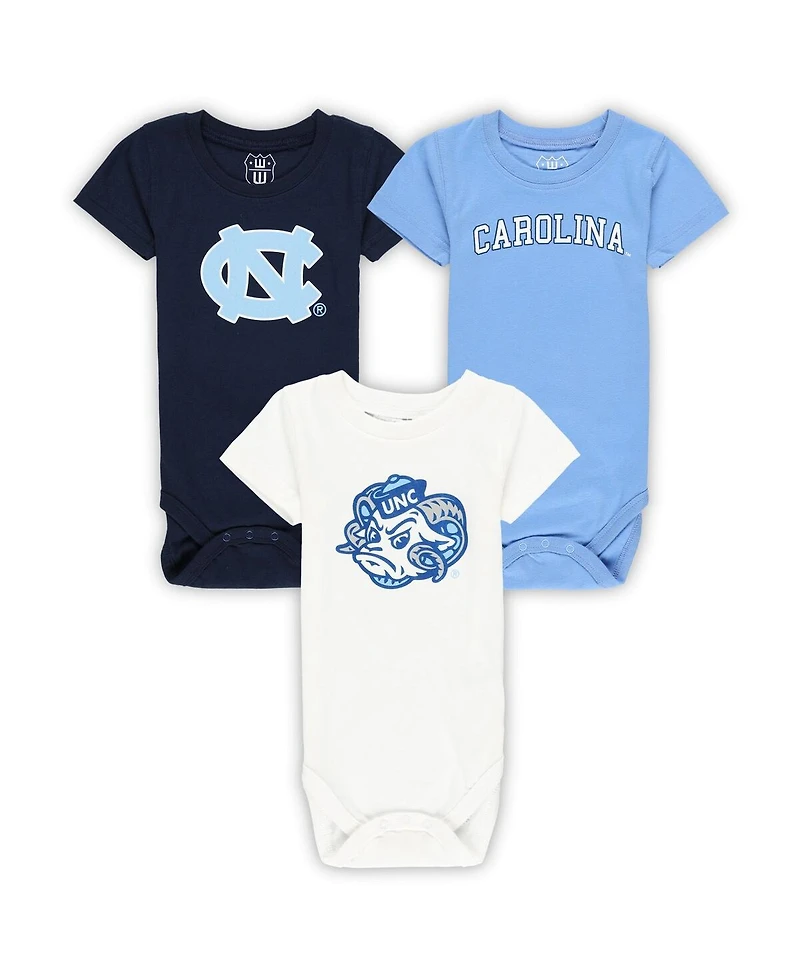 Wes & Willy Baby Boys and Girls 3-Pack North Carolina Tar Heels Bodysuit Set